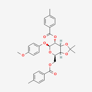 Chemical structure of 4-Methoxyphenyl 3,4-O-Isopropylidene-2,6-bis-O-(4-methylbenzoyl)-β-D-galactopyranoside