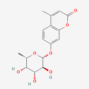 Chemical structure of 4-Methyl-7-(((2R,3S,4R,5S,6S)-3,4,5-trihydroxy-6-methyltetrahydro-2H-pyran-2-yl)oxy)-2H-chromen-2-one