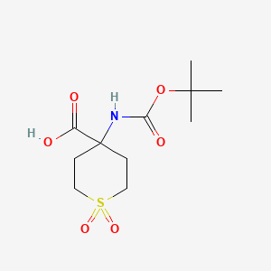 Chemical structure of 4-tert-Butoxycarbonylamino-1,1-dioxo-hexahydro-thiopyran-4-carboxylic acid