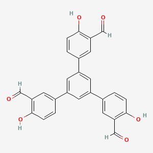 Chemical structure of 5'-(3-Formyl-4-hydroxyphenyl)-4,4''-dihydroxy-[1,1':3',1''-terphenyl]-3,3''-dicarbaldehyde