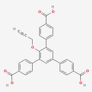 Chemical structure of 5'-(4-Carboxyphenyl)-2'-(prop-2-yn-1-yloxy)-[1,1':3',1''-terphenyl]-4,4''-dicarboxylicacid