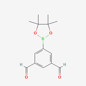 Chemical structure of 5-(4,4,5,5-Tetramethyl-1,3,2-dioxaborolan-2-yl)isophthalaldehyde