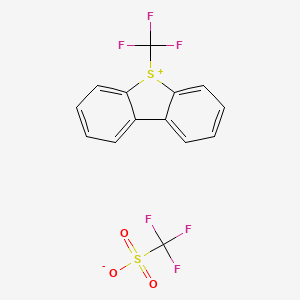 Chemical structure of 5-(Trifluoromethyl)-5H-dibenzo[b,d]thiophen-5-ium trifluoromethanesulfonate