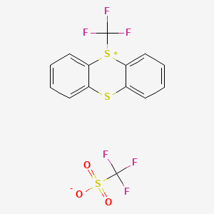 Chemical structure of 5-(Trifluoromethyl)-5H-thianthren-5-ium trifluoromethanesulfonate