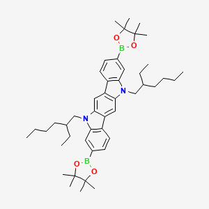 Chemical structure of 5,11-Bis(2-ethylhexyl)-3,9-bis(4,4,5,5-tetramethyl-1,3,2-dioxaborolan-2-yl)-5,11-dihydroindolo[3,2-b]carbazole