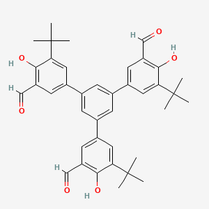 Chemical structure of 5,5''-Di-tert-butyl-5'-(3-(tert-butyl)-5-formyl-4-hydroxyphenyl)-4,4''-dihydroxy-[1,1':3',1''-terphenyl]-3,3''-dicarbaldehyde