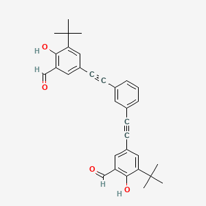Chemical structure of 5,5'-(1,3-Phenylenebis(ethyne-2,1-diyl))bis(3-(tert-butyl)-2-hydroxybenzaldehyde)