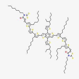 Chemical structure of 5,5′-[[4,8-Bis[5-(2-ethylhexyl)-2-thienyl]benzo[1,2-b:4,5-b′]dithiophene-2,6-diyl]bis[(3,3′′-dioctyl[2,2′:5′,2′′-terthiophene]-5′′,5-diyl)methylidyne]]bis[3-octyl-2-thioxo-4-thiazolidinone]