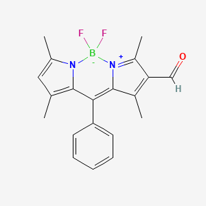 Chemical structure of 5,5-Difluoro-8-formyl-1,3,7,9-tetramethyl-10-phenyl-5H-dipyrrolo[1,2-c:2',1'-f][1,3,2]diazaborinin-4-ium-5-uide