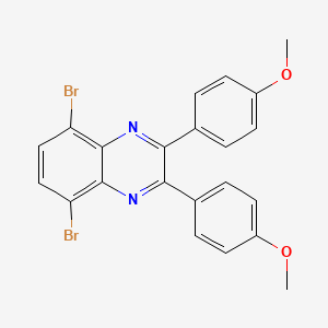 Chemical structure of 5,8-Dibromo-2,3-bis(4-methoxyphenyl)quinoxaline