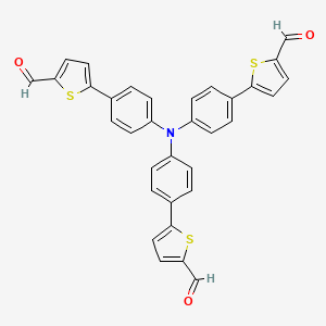 Chemical structure of 5-[4-[4-(5-Formylthiophen-2-yl)-N-[4-(5-formylthiophen-2-yl)phenyl]anilino]phenyl]thiophene-2-carbaldehyde