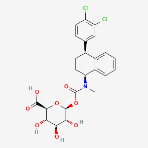 Chemical structure of 6-((((1S,4S)-4-(3,4-dichlorophenyl)-1,2,3,4-tetrahydronaphthalen-1-yl)(methyl)carbamoyl)oxy)-3,4,5-trihydroxytetrahydro-2H-pyran-2-carboxylic acid