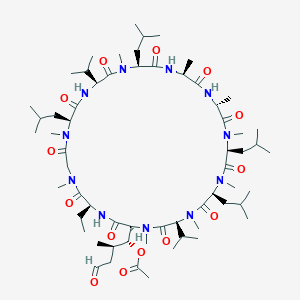Chemical structure of 6-[(3R,4R)-3-(Acetyloxy)-N,4-dimethyl-6-oxo-L-norleucine] Cyclosporin A