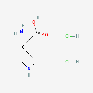 Chemical structure of 6-Amino-2-azaspiro[3.3]heptane-6-carboxylic acid dihydrochloride
