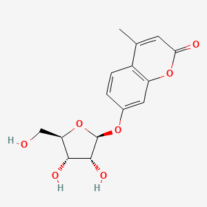 Chemical structure of 7-(((2S,3R,4S,5R)-3,4-dihydroxy-5-(hydroxymethyl)tetrahydrofuran-2-yl)oxy)-4-methyl-2H-chromen-2-one