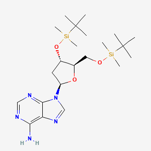 Chemical structure of 9-((2R,4S,5R)-4-((tert-Butyldimethylsilyl)oxy)-5-(((tert-butyldimethylsilyl)oxy)methyl)tetrahydrofuran-2-yl)-9H-purin-6-amine