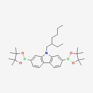 Chemical structure of 9-(2-Ethylhexyl)-2,7-bis(4,4,5,5-tetramethyl-1,3,2-dioxaborolan-2-yl)-9H-carbazole