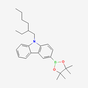 Chemical structure of 9-(2-Ethylhexyl)-3-(4,4,5,5-tetramethyl-1,3,2-dioxaborolan-2-yl)-9H-carbazole