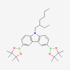 Chemical structure of 9-(2-Ethylhexyl)-3,6-bis(4,4,5,5-tetramethyl-1,3,2-dioxaborolan-2-yl)-9H-carbazole