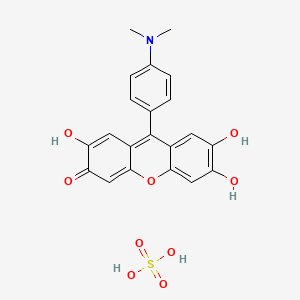 Chemical structure of 9-(4-(Dimethylamino)phenyl)-2,6,7-trihydroxy-3H-xanthen-3-one sulfate