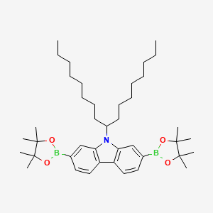 Chemical structure of 9-(Heptadecan-9-yl)-2,7-bis(4,4,5,5-tetramethyl-1,3,2-dioxaborolan-2-yl)-9H-carbazole