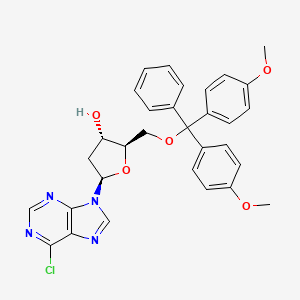 Chemical structure of 9-[5-O-[Bis(4-methoxyphenyl)phenylmethyl]-2-deoxy-β-D-erythro-pentofuranosyl]-6-chloro-9H-purine