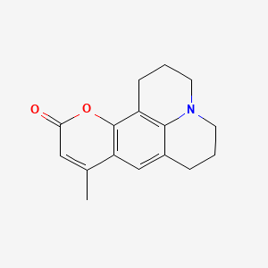Chemical structure of 9-Methyl-2,3,6,7-tetrahydro-1H,5H,11H-pyrano[2,3-f]pyrido[3,2,1-ij]quinolin-11-one