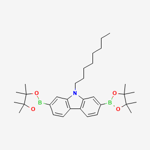Chemical structure of 9-Octyl-2,7-bis(4,4,5,5-tetramethyl-1,3,2-dioxaborolan-2-yl)-9H-carbazole
