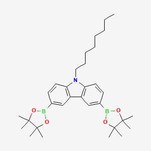 Chemical structure of 9-Octyl-3,6-bis(4,4,5,5-tetramethyl-1,3,2-dioxaborolan-2-yl)-9H-carbazole