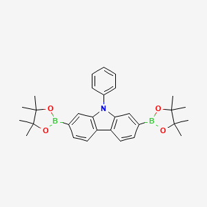 Chemical structure of 9-Phenyl-2,7-bis(4,4,5,5-tetramethyl-1,3,2-dioxaborolan-2-yl)-9H-carbazole