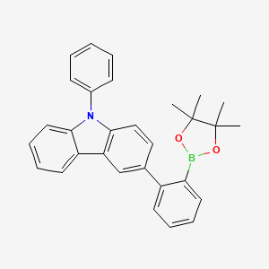 Chemical structure of 9-Phenyl-3-[2-(4,4,5,5-tetramethyl-1,3,2-dioxaborolan-2-yl)phenyl]-9H-carbazole