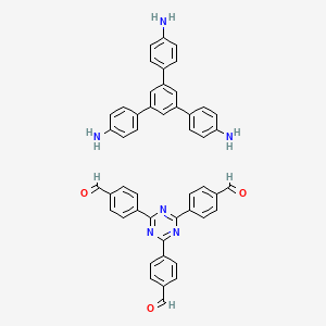 Chemical structure of Benzaldehyde, 4,?4',?4''-?(1,?3,?5-?triazine-?2,?4,?6-?triyl)?tris-?, polymer with 5'-?(4-?aminophenyl)?[1,?1':3',?1''-?terphenyl]?-?4,?4''-?diamine