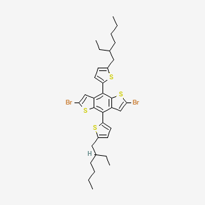 Chemical structure of Benzo[1,2-b:4,5-b']dithiophene, 2,6-dibromo-4,8-bis[5-(2-ethylhexyl)-2-thienyl]-