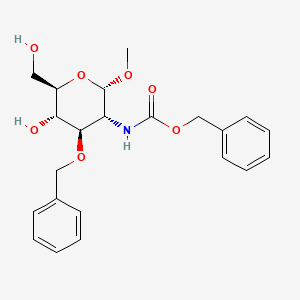 Chemical structure of Benzyl ((2S,3R,4R,5S,6R)-4-(benzyloxy)-5-hydroxy-6-(hydroxymethyl)-2-methoxytetrahydro-2H-pyran-3-yl)carbamate
