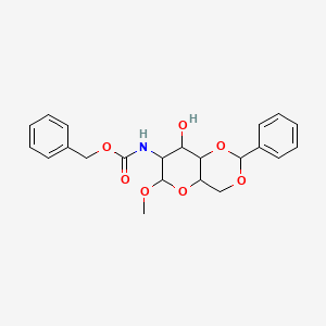 Chemical structure of Benzyl ((4aR,6S,7R,8R,8aS)-8-hydroxy-6-methoxy-2-phenylhexahydropyrano[3,2-d][1,3]dioxin-7-yl)carbamate