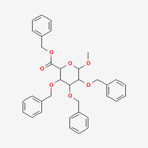 Chemical structure of Benzyl (2S,3S,4S,5R,6R)-3,4,5-tris(benzyloxy)-6-methoxytetrahydro-2H-pyran-2-carboxylate