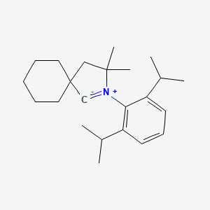 Chemical structure of Chloro[2-(2,6-diisopropylphenyl)-3,3-dimethyl-2-azaspiro[4.5]dec-1-ylidene][1,2,5,6-Η-1,5-cyclooctadiene]rhodium