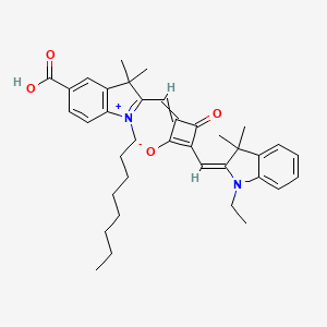 Chemical structure of Cyclobutenediylium, 1-[(5-carboxy-1,3-dihydro-3,3-dimethyl-1-octyl-2H-indol-2-ylidene)methyl]-3-[(1-ethyl-1,3-dihydro-3,3-dimethyl-2H-indol-2-ylidene)methyl]-2,4-dihydroxy-, bis(inner salt)