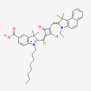 Chemical structure of Cyclobutenediylium, 1-[(5-carboxy-1,3-dihydro-3,3-dimethyl-1-octyl-2H-indol-2-ylidene)methyl]-3-[(3-ethyl-1,3-dihydro-1,1-dimethyl-2H-benz[e]indol-2-ylidene)methyl]-2,4-dihydroxy-, bis(inner salt)