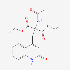 Chemical structure of Diethyl 2-acetamido-2-((2-oxo-1,2-dihydroquinolin-4-yl)methyl)malonate