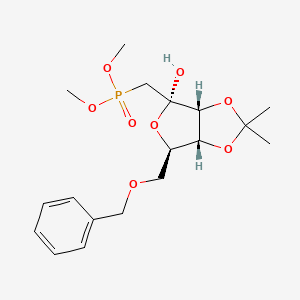 Chemical structure of dimethyl ((3aR,4R,6R,6aR)-6-(benzyloxymethyl)-4-hydroxy-2,2-dimethyltetrahydrofuro[3,4-d][1,3]dioxol-4-yl)methylphosphonate