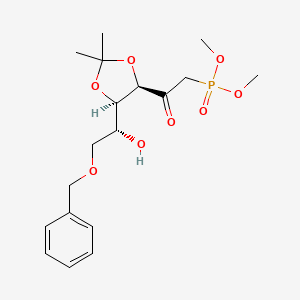 Chemical structure of dimethyl 2-((4R,5R)-5-((R)-2-(benzyloxy)-1-hydroxyethyl)-2,2-dimethyl-1,3-dioxolan-4-yl)-2-oxoethylphosphonate