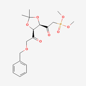 Chemical structure of dimethyl 2-((4R,5S)-5-(2-(benzyloxy)acetyl)-2,2-dimethyl-1,3-dioxolan-4-yl)-2-oxoethylphosphonate