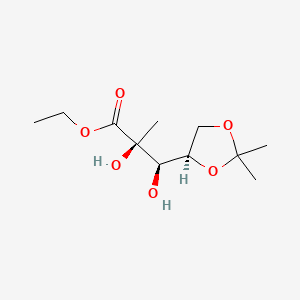 Chemical structure of Ethyl (2S,3R)-3-((R)-2,2-dimethyl-1,3-dioxolan-4-yl)-2,3-dihydroxy-2-methylpropanoate