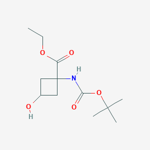 Chemical structure of Ethyl 1-{[(tert-butoxy)carbonyl]amino}-3-hydroxycyclobutane-1-carboxylate