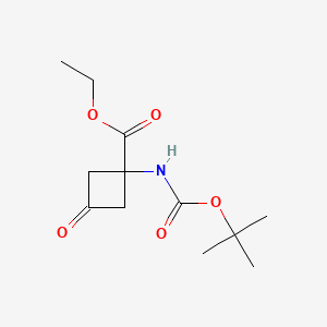 Chemical structure of Ethyl 1-{[(tert-butoxy)carbonyl]amino}-3-oxocyclobutane-1-carboxylate