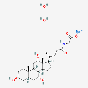 Chemical structure of Glycine, N-[(3α,5β,7α,12α)-3,7,12-trihydroxy-24-oxocholan-24-yl]-, monosodium salt, monohydrate