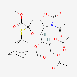 Chemical structure of Methyl (1-Adamantanyl 5-acetamido-7,8,9-tri-O-acetyl-5-N,4-O-carbonyl-3,5-dideoxy-2-thio-D-glycero-a-D-galacto-non-2-ulopyranoside)onate