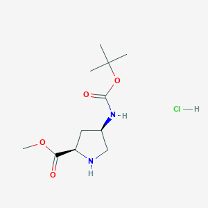 Chemical structure of Methyl (2R,4R)-4-((tert-butoxycarbonyl)amino)pyrrolidine-2-carboxylate hydrochloride