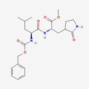 Chemical structure of methyl (2S)-2-((S)-2-(((benzyloxy)carbonyl)amino)-4-methylpentanamido)-3-(2-oxopyrrolidin-3-yl)propanoate